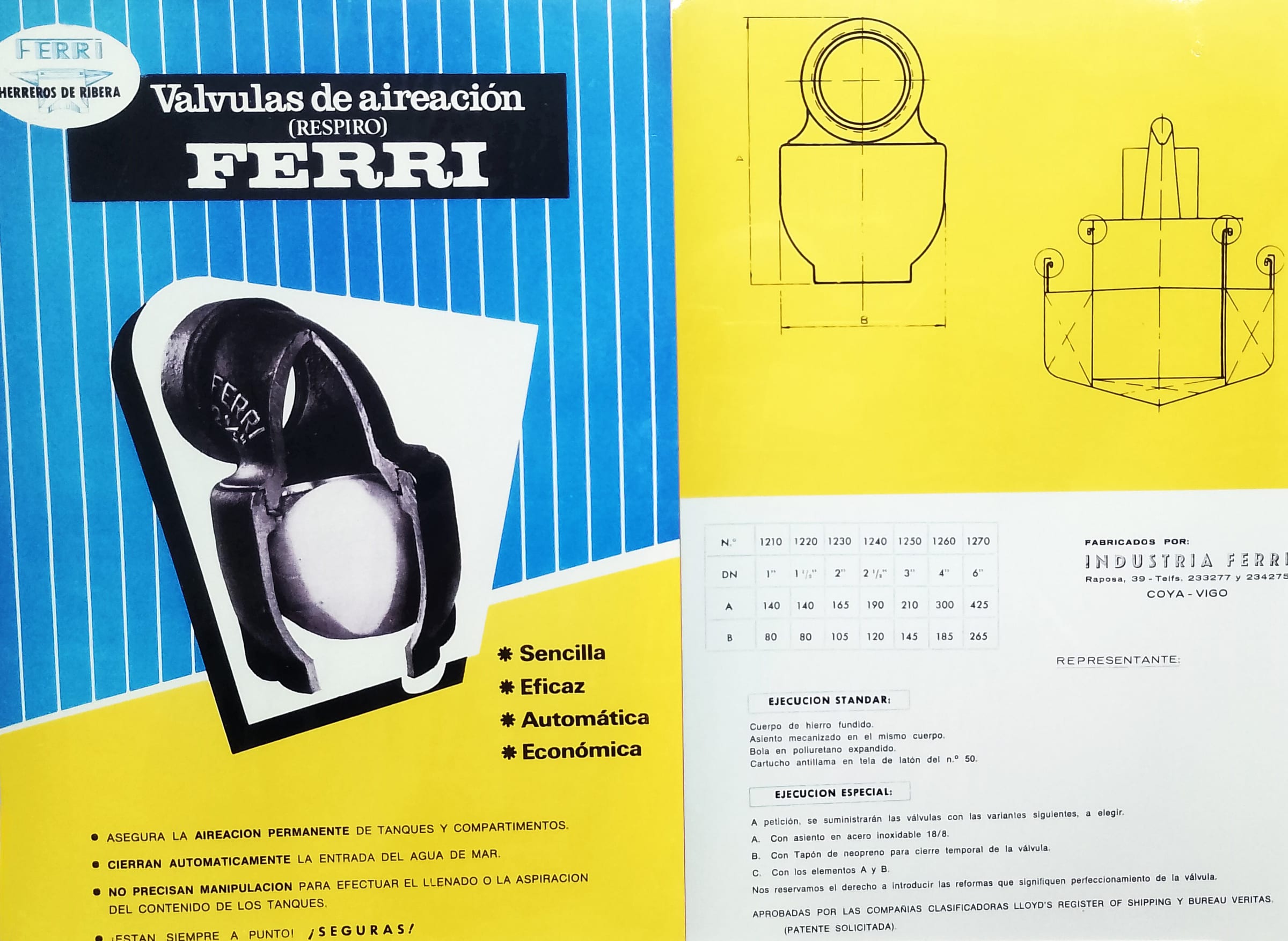 Patente original de Industrias FERRI, 1964 — historia, ingeniería, naval, fundación, Vigo, patente, original patent, naval engineering, founding
